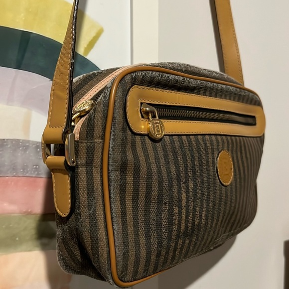 AUTH Vintage FENDI Pequin Stripe Canvas Crossbody Shoulder Bag! AUTHENTIC-Copy - Picture 4 of 17